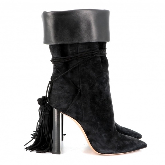 Saint Laurent Paris Black Suede ankle Boots with tassels NEW - Picture 4 of 11